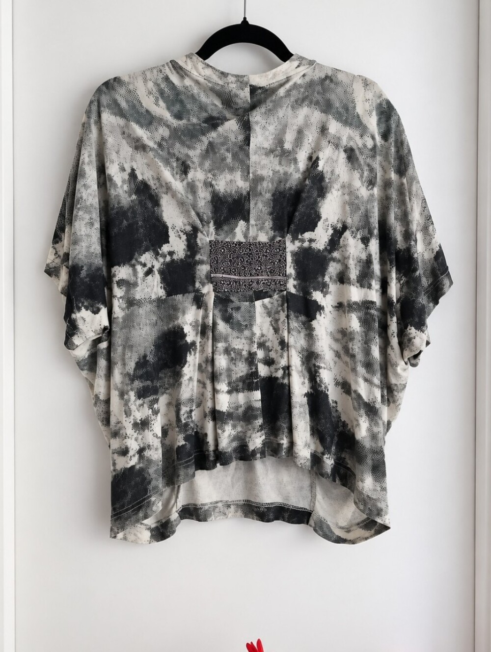 Free People Boho Tie Dye Gray Fringe Short Sleeve Top - Picture 5 of 11